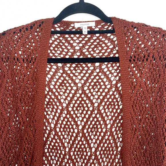 Maurices Rust Orange Fringe Sleeveless Open Knit Duster Cardigan Xsmall Women’s - Picture 2 of 10